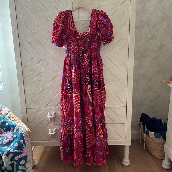 NWT Farm Rio x Anthropologie Puff-Sleeve Smocked Maxi Dress SIZE M - Picture 4 of 5